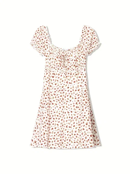 Bershka Obleka zelena / pastelno rdeča / temno rdeča / off-bela bela