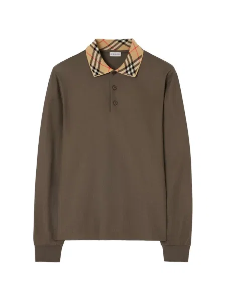 Gulerat lung tricou polo Burberry în carouri maro