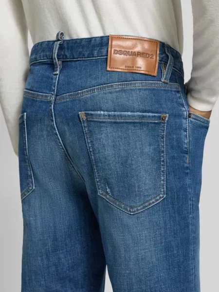 Jeansy o kroju regular fit z przetarciami z wpuszczanymi Dsquared2 Ready To Wear niebieskie