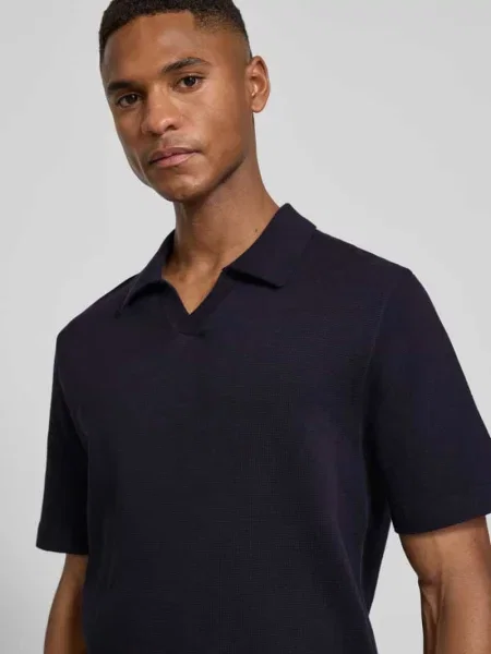 Koszulka dzianinowa z dekoltem w serek Model MILANO' Jack & Jones Premium granatowa