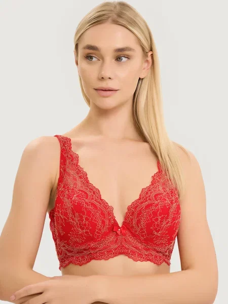 Кружевной бюстгальтер бралет на косточках червоний
