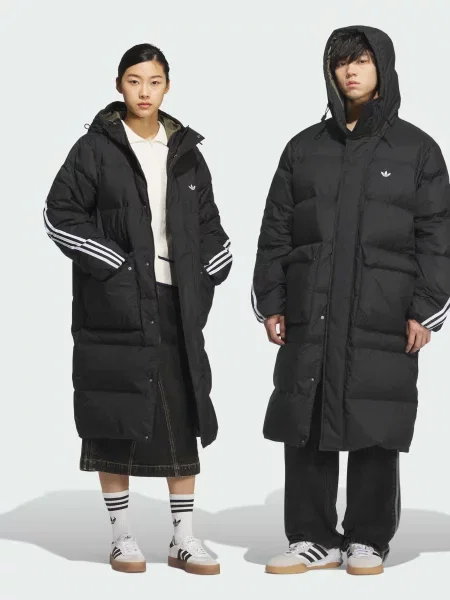 Пуховик Adidas в полоску черный