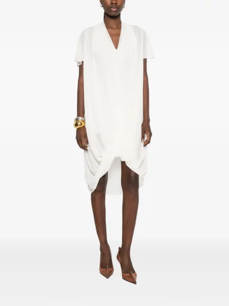 Sukienka midi Mm6 Maison Margiela z dekoltem w serek drapowana do kolan biała