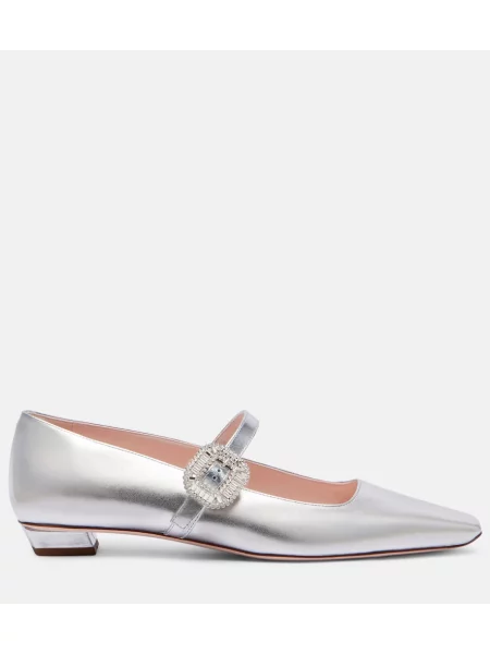 Kožené baleríny Roger Vivier strieborná