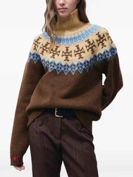 Vlněný svetr Tory Burch hnědý