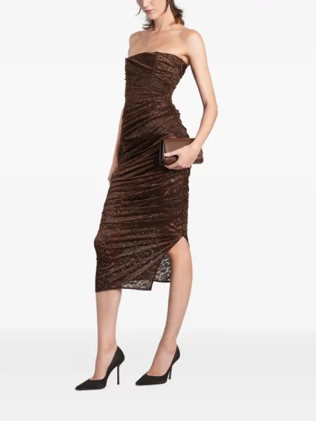 Rochie midi Alex Perry cu volane cu imprimeu animal print maro