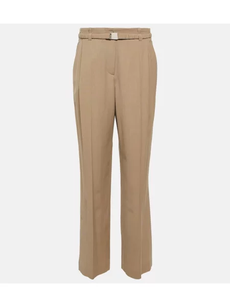 Pantaloni Brunello Cucinelli cu talie înaltă de lână bej