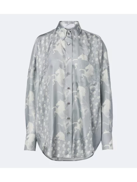 Cămașă Stella Mccartney din satin cu imagine albastru