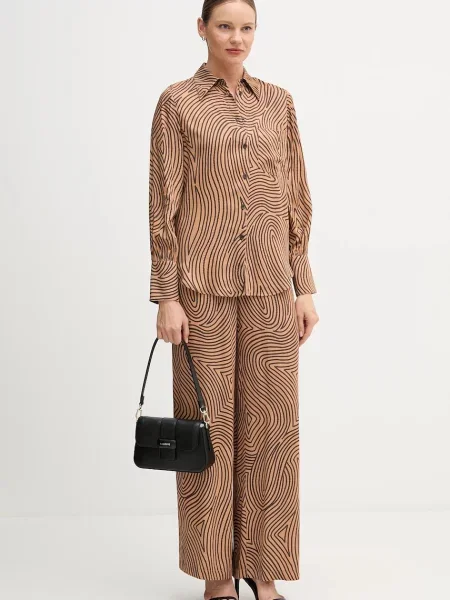 Штани Marc Aurel широкі висока посадка коричневий