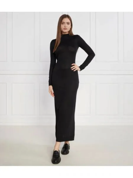 Calvin Klein Rochie GATHERED WAIST LYOCELL negru