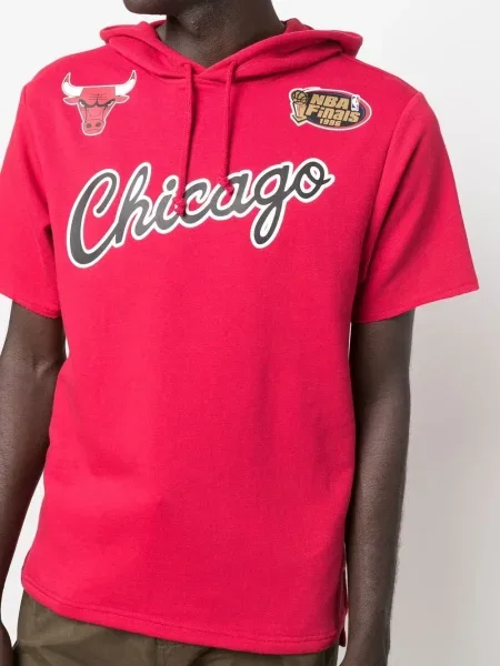 Къс суичър с качулка Mitchell & Ness с принт червено