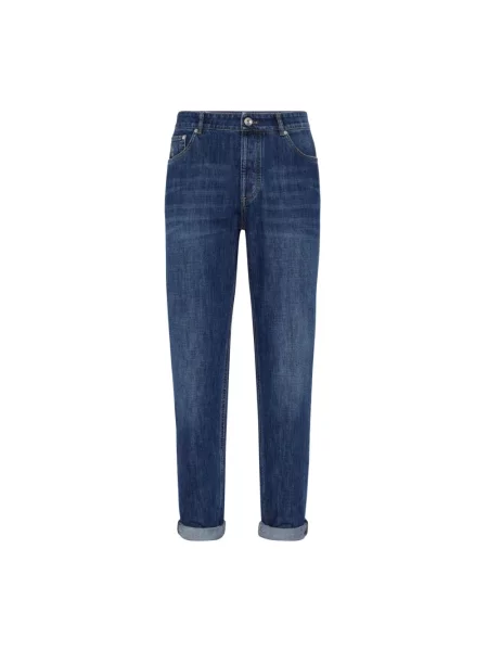 Jeansy Brunello Cucinelli z logo niebieskie