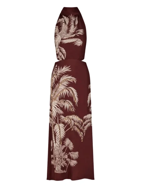 Rochie maxi Johanna Ortiz cu imagine cu gât halter de costum maro