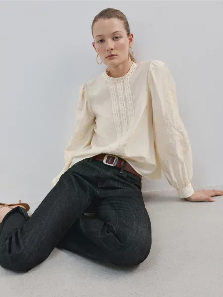 Блуза MANGO кремовий віскоза/поліестер