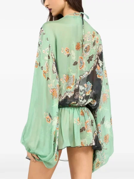 Rochie mini Roberto Cavalli cu model floral cu imagine verde