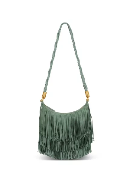 Geantă Balmain cu franjuri din piele de căprioară verde