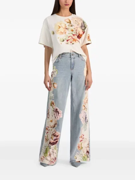 Дънки Alice + Olivia на цветя с принт синьо