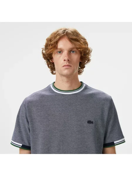 Lacoste Koszulka Z Dżerseju Z Kwiatowym Nadrukiem granatowa