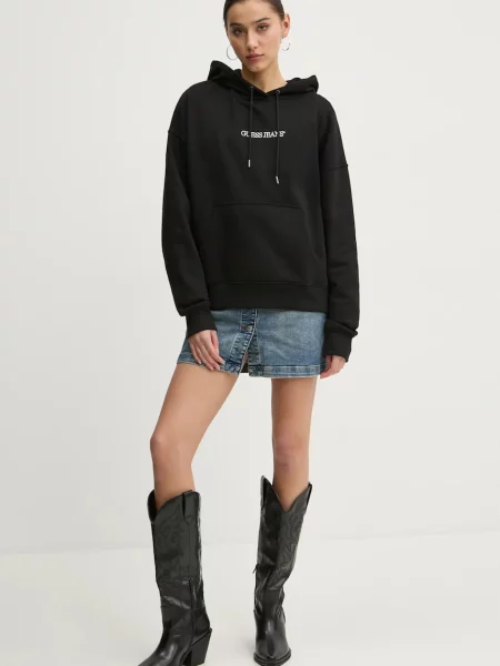 Guess Jeans bluza z kapturem czarny