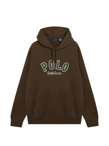 Hanorac cu glugă Polo Ralph Lauren din fleece cu autograf maro