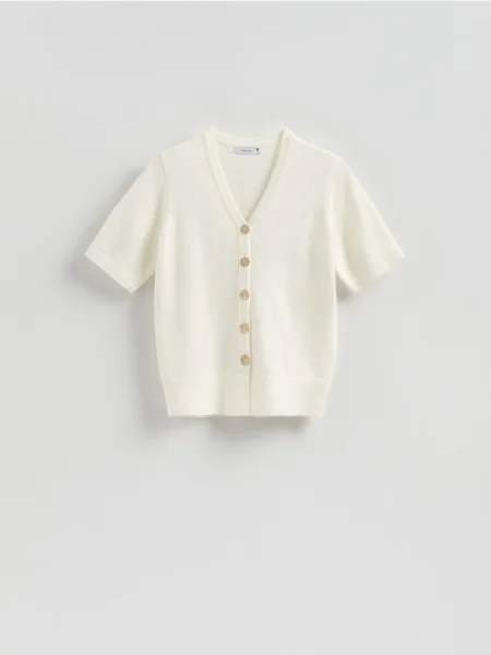 Reserved Kardigan z dekoracyjnymi złamana biel