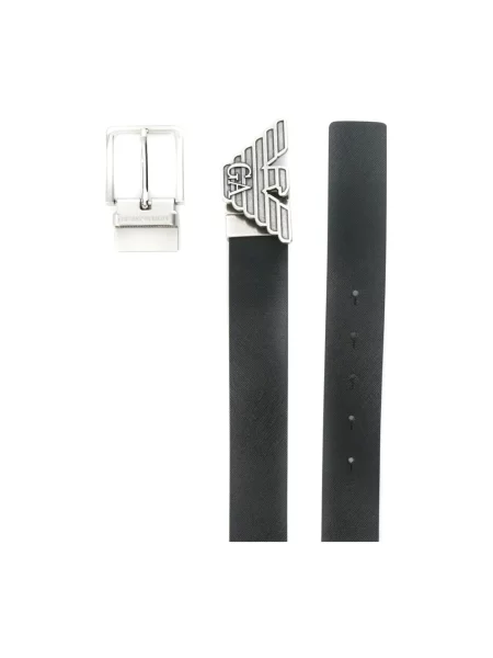 Pasek Emporio Armani skórzany z logo czarny