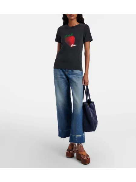 Tricou Chloé cu imagine din jerseu negru