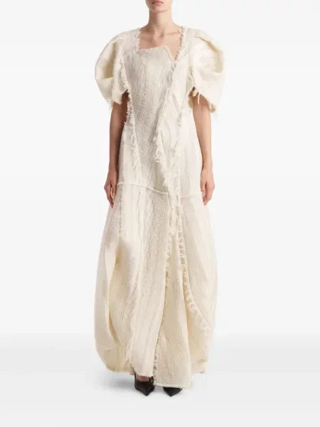 Maxi rochie maxi Khaite cu franjuri de costum alb