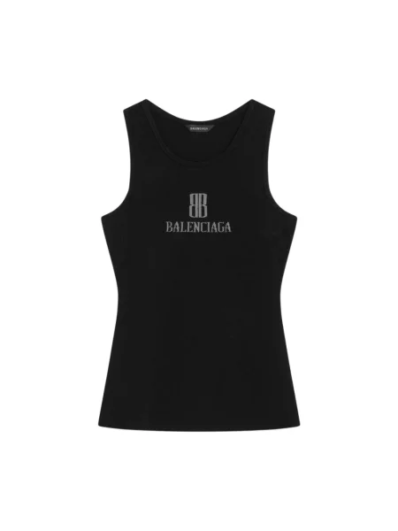 Lniana podkoszulka Balenciaga z logo czarna