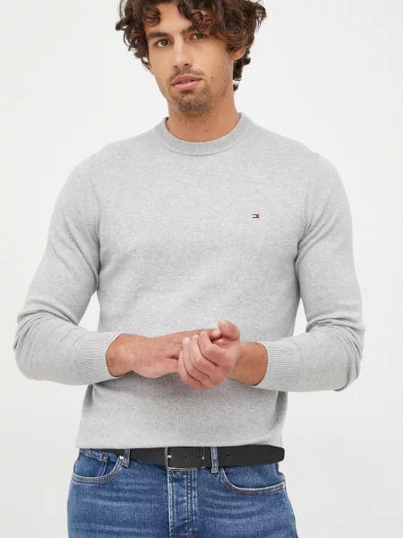 Пуловер с кашмир Tommy Hilfiger мъжки от лека материя сиво