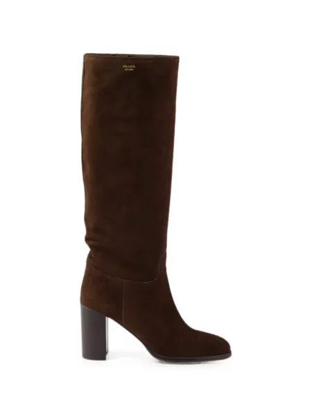 Botine Prada din piele de căprioară maro