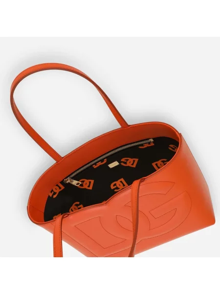Shopperka Dolce And Gabbana skórzana z logo pomarańczowa