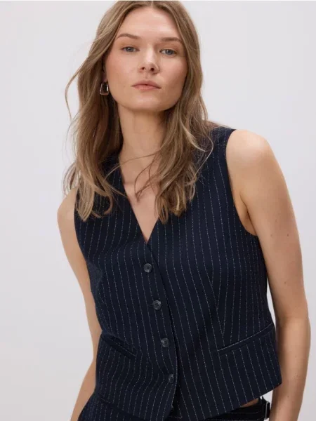 Reserved Garniturowa kamizelka z wiskozą granatowy