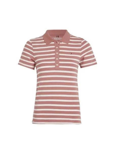 Koszulka polo Tommy Hilfiger w paski różowa