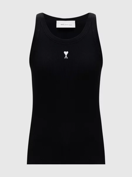 Майка в рубчик з вишивкою емблеми Ami Paris чорна