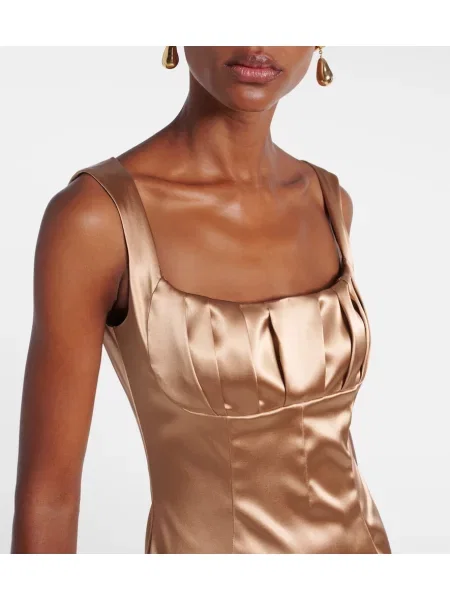 Rochie midi Dolce&gabbana din satin plisată până la genunchi bej