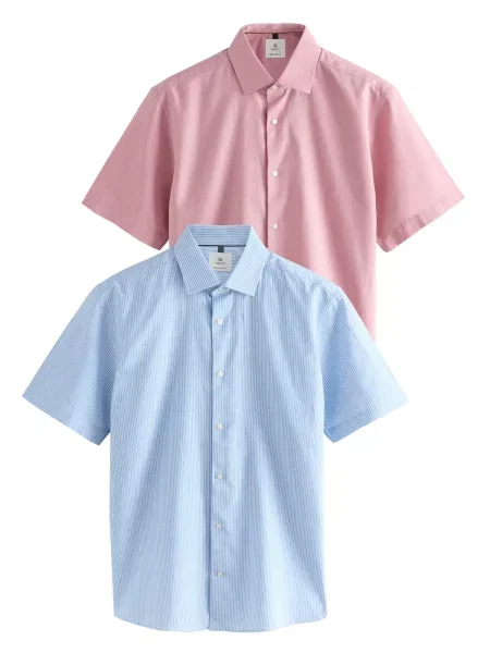 Next Košile světlemodrá / starorůžová bílá
