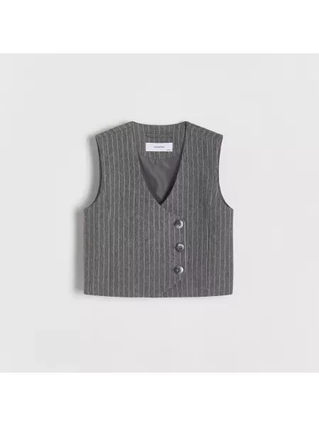 Reserved Elegantní pruhovaná vesta tmavě šedá