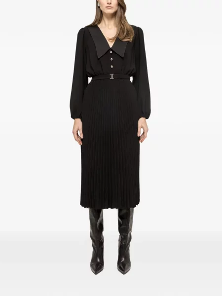 Rochie midi Nissa plisată până la genunchi de costum negru