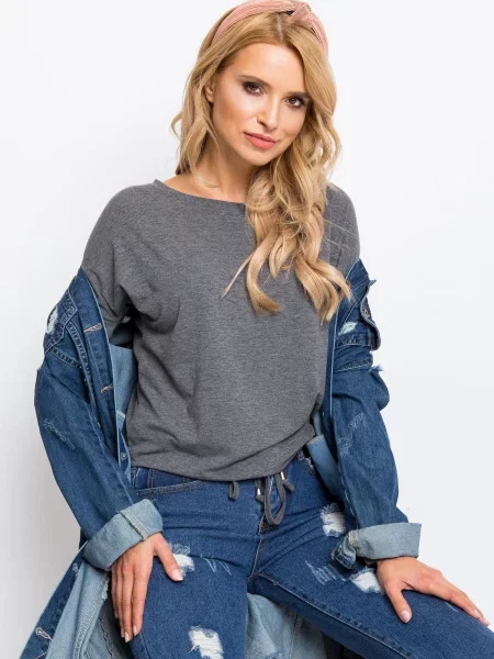 Bluză Fashionhunters cu mâneci lungi lungă gri