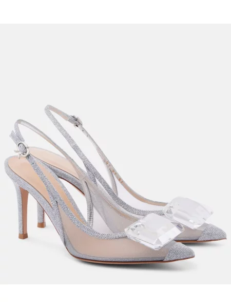 Pantofi cu toc Gianvito Rossi plasă slingback argintiu