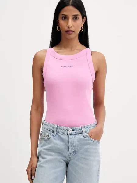 Top Tommy Jeans o skróconej długości różowy