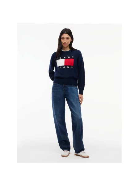 Pulover Tommy Jeans de lână albastru