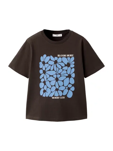 MANGO Tricou ILUSTRA albastru deschis / maro alb