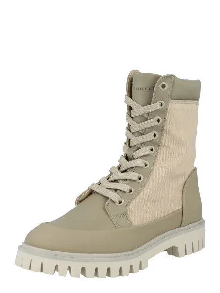 Šnurovacie čipkované casual členkové topánky Tommy Hilfiger béžová