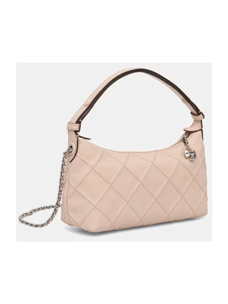 Tory Burch torebka crossbody skórzana Fleming beżowa