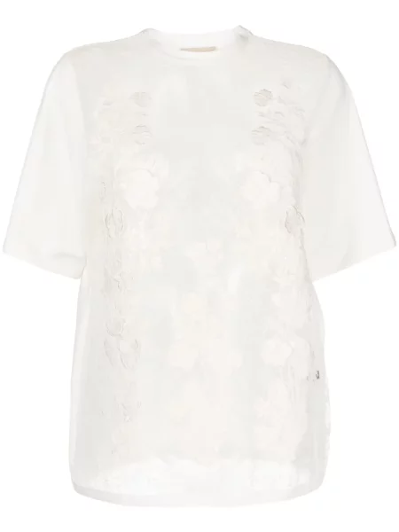 Tricou Elie Saab cu model floral transparente alb