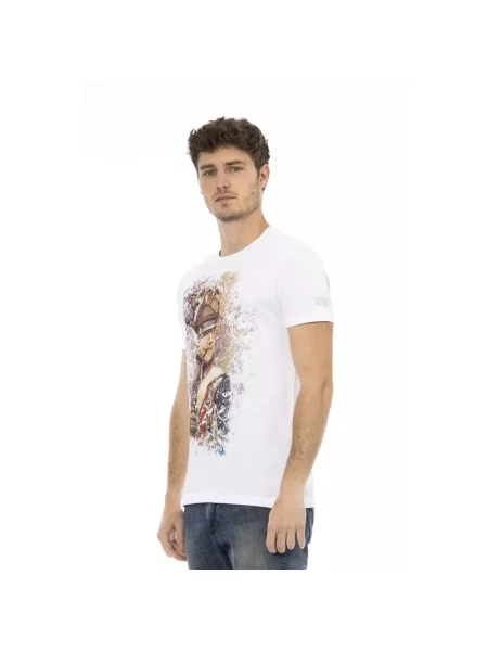 Lniana koszulka Trussardi z krótkim rękawem casual biała