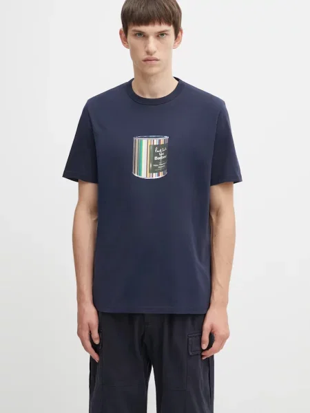 Barbour tricou din x Paul Smith Wax Can bleumarin cu imprimeu