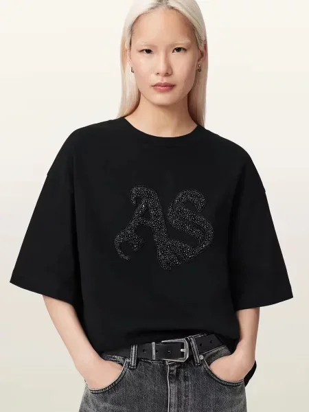 AllSaints tricou oversized pentru femei din ICON negru
